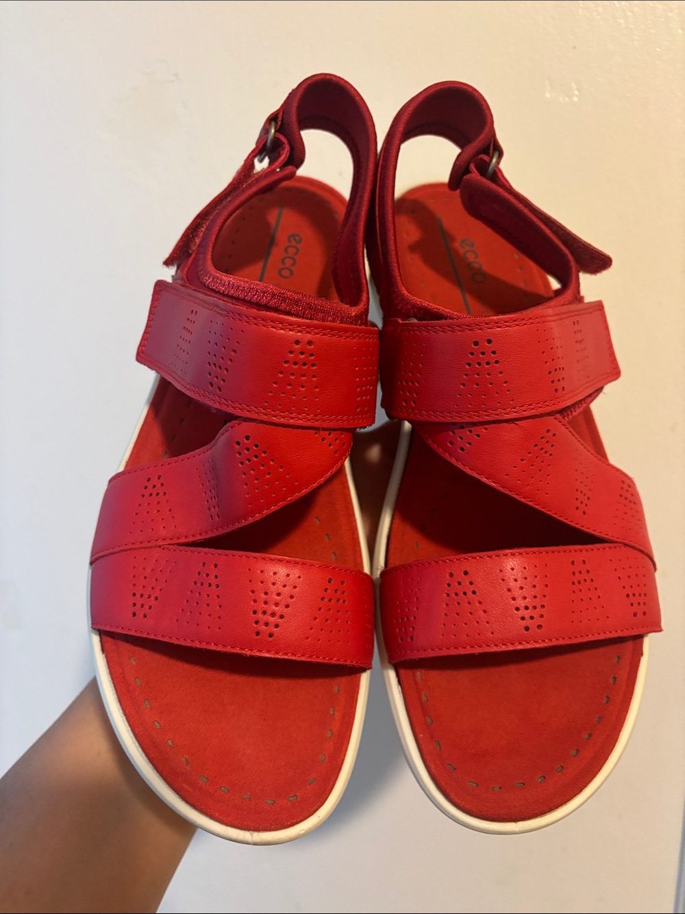 Ecco Red Leather Perforated Strap Sandals